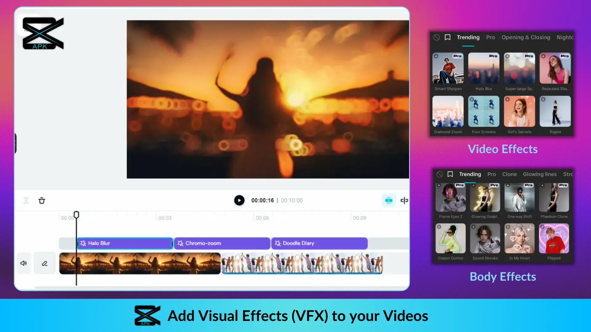 Preview of trending Video Effects and Body Effects for adding Visual Effects to videos in Capcut new version