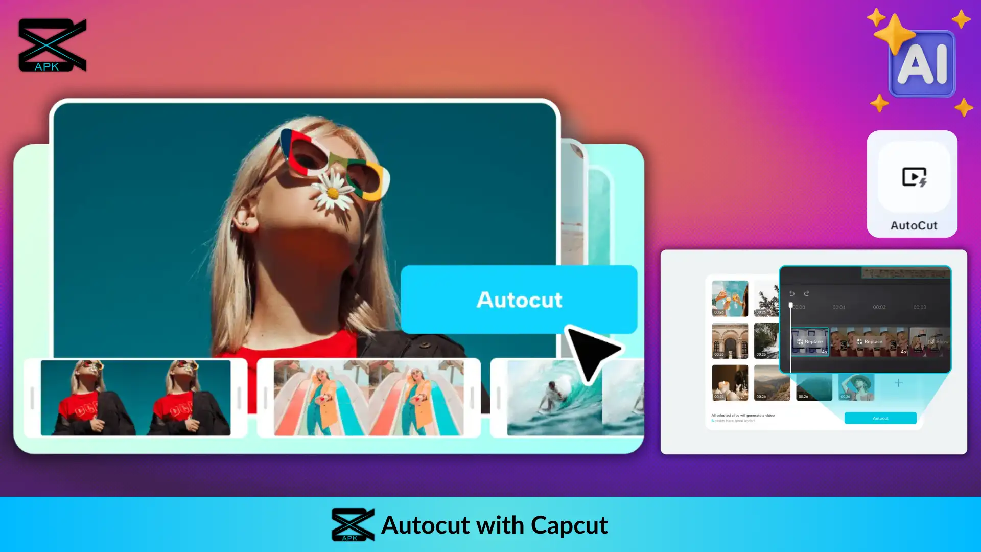 AI feature of Autocut for a video showing a girl with fancy glasses in all unlocked Capcut Mod APK