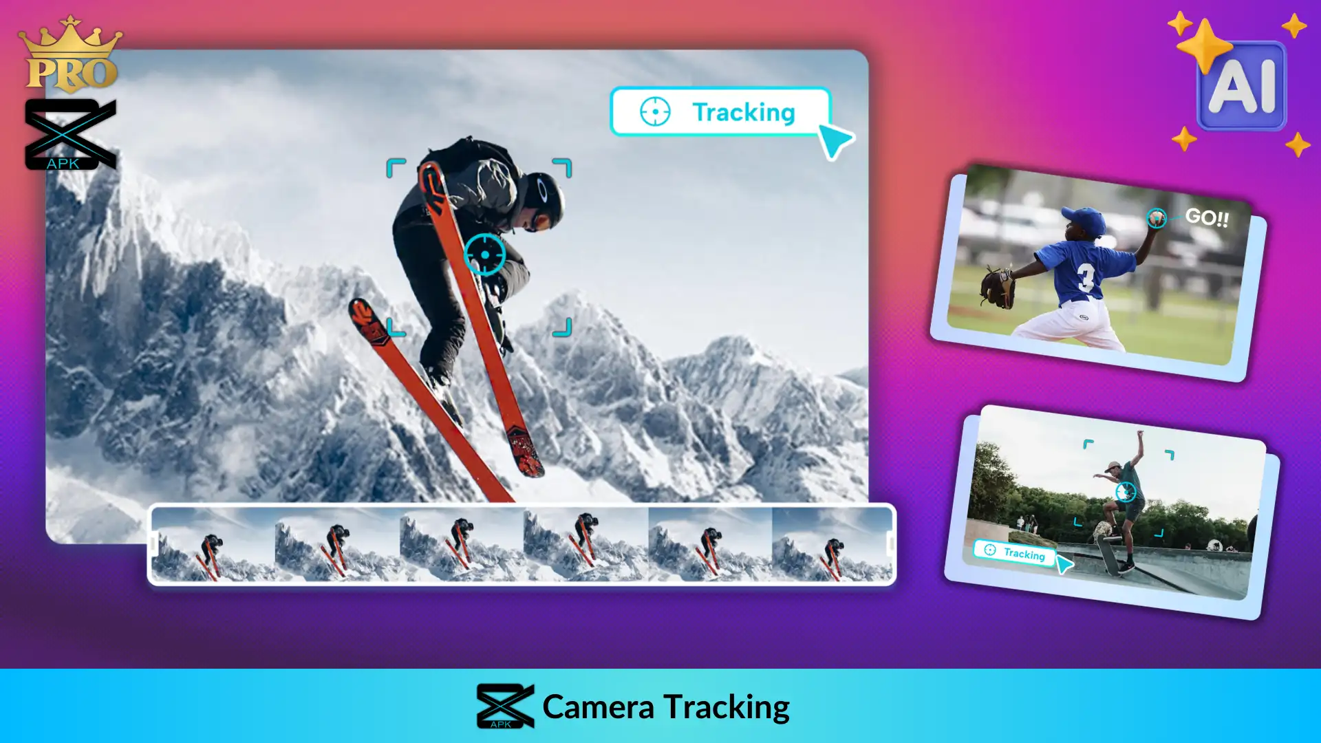 Three different video previews with Camera tracking feature in new version of Capcut Pro without watermark 