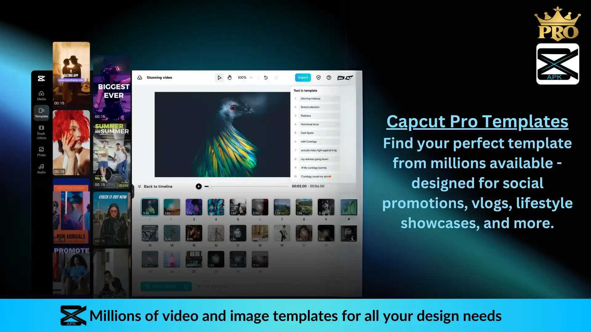 Preview of millions of video and image templates in the latest version of Capcut Pro Video Editing Screen  