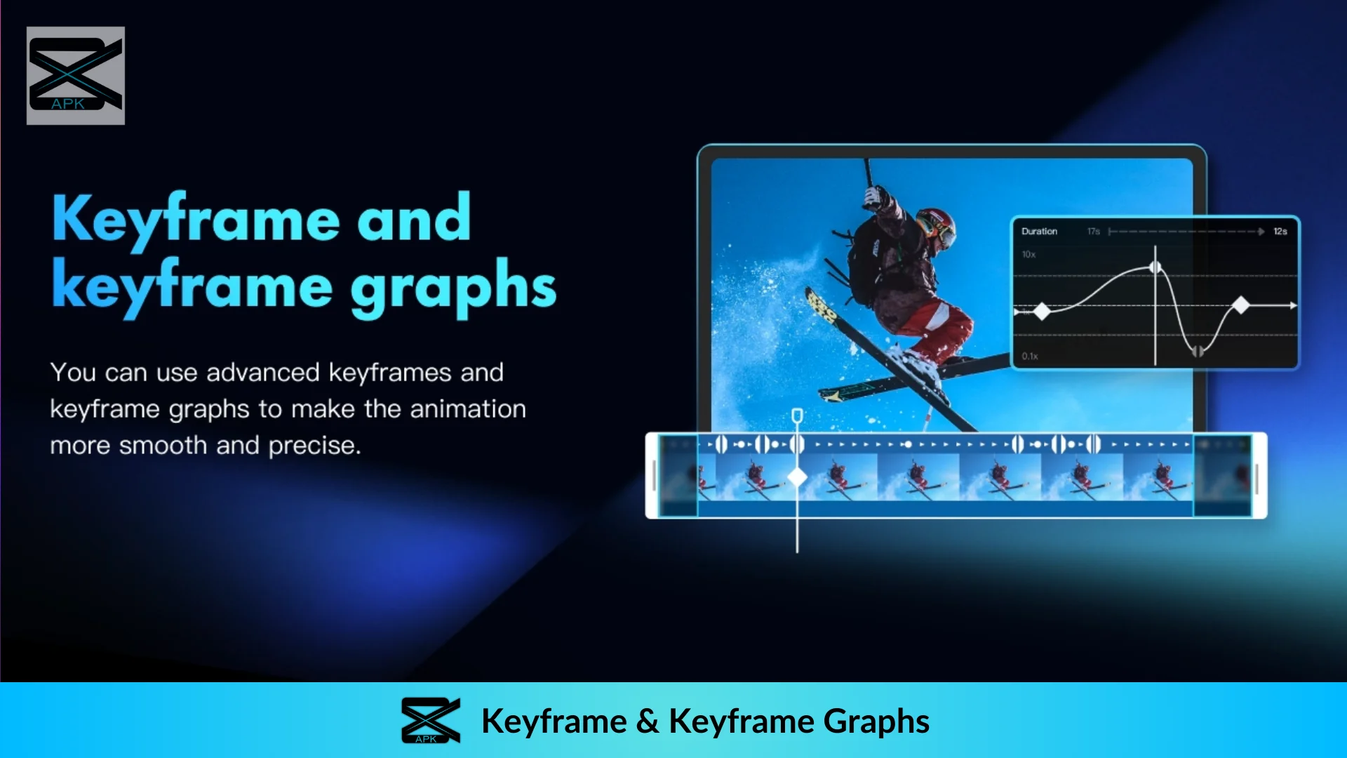 Keyframe & keyframe graph options on Capcut screen showing a skating person