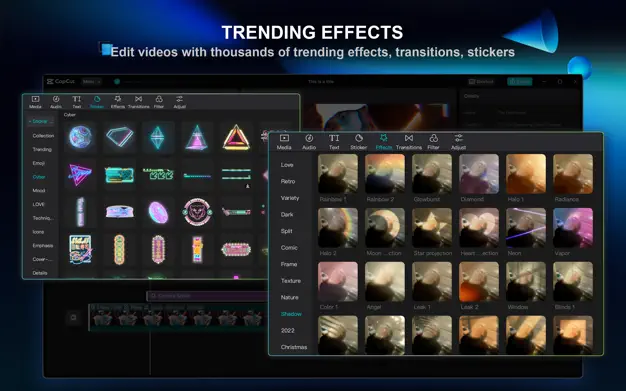 Capcut screen showing Trending effect options