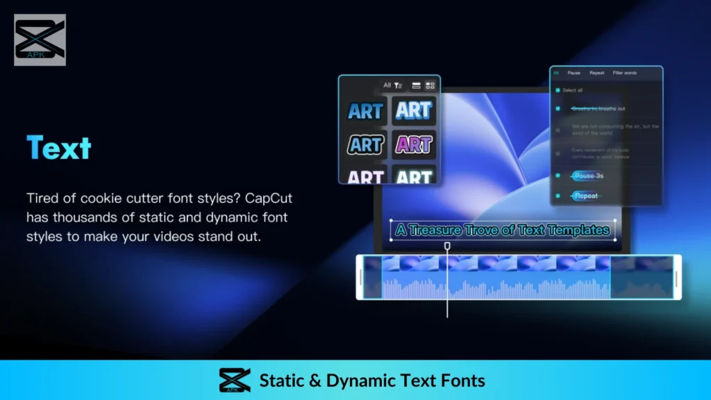 Screen showing variety of Static and Dynamic fonts