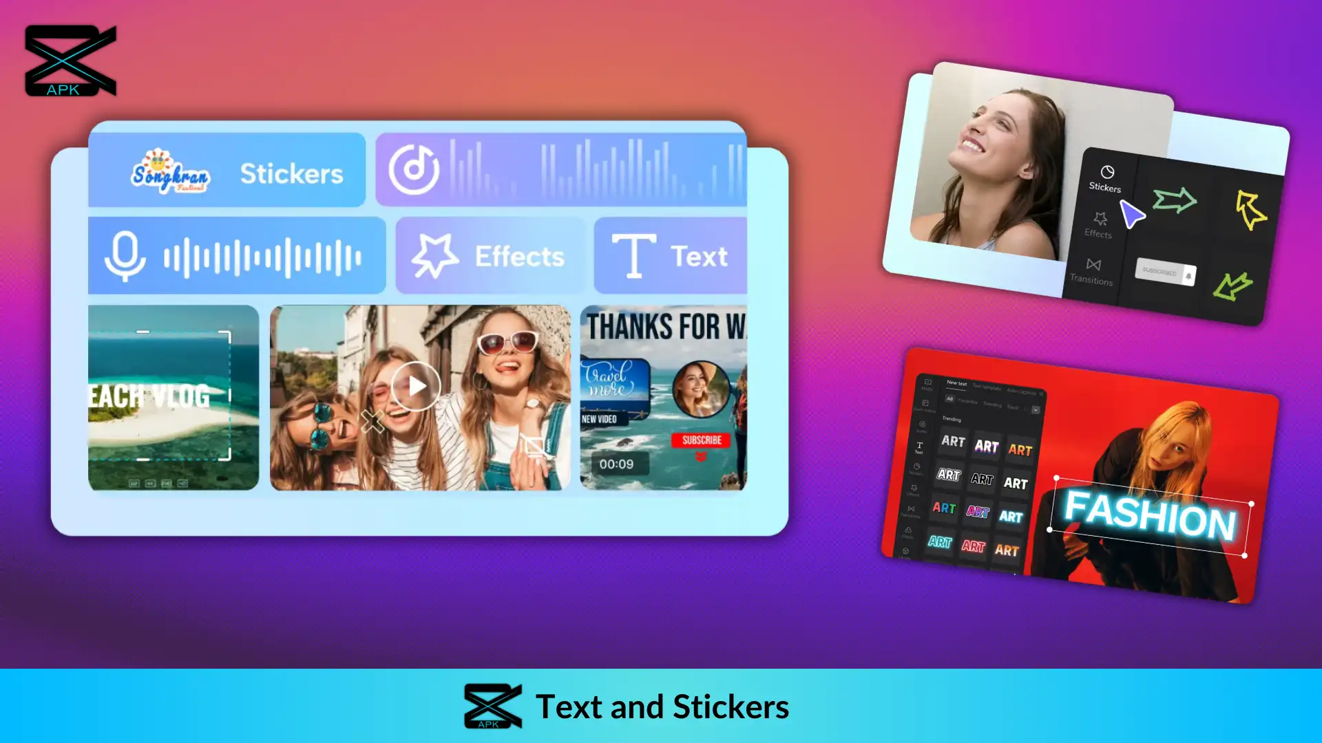 Fancy Text and stickers options available inside the Capcut for adding in videos