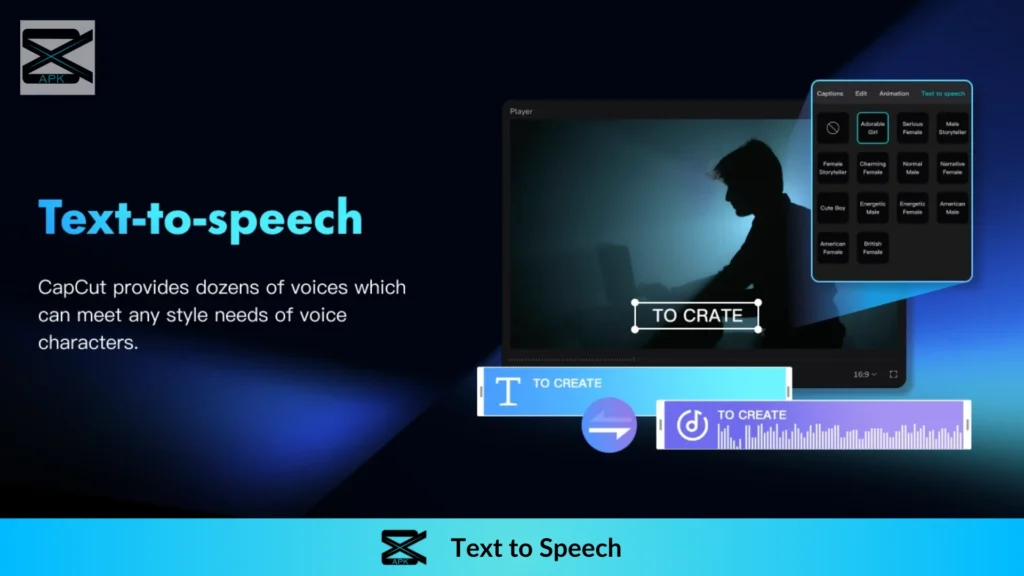 Text to Speech description with a screen showing a person