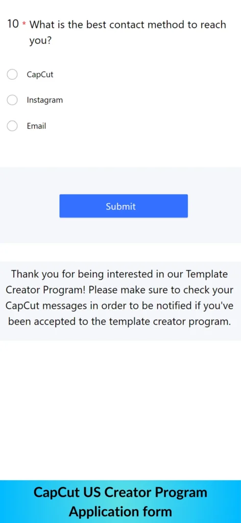 Capcut Creator Program Form section-IV showing to enter personal details