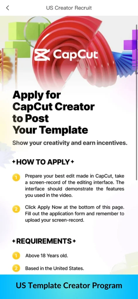 Screenshot form Official Capcut Creator Program Application