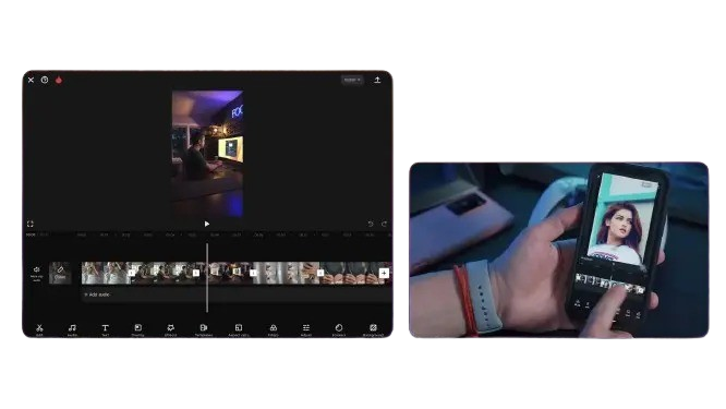 A person editing a video of a girl on mobile with easy to use and attractive User Interface of capcut