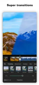 Capcut screen with trees image showing super transitions