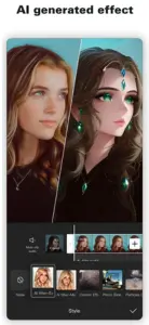 A split screen showing two images of the same girl, one original pic with her animated pic