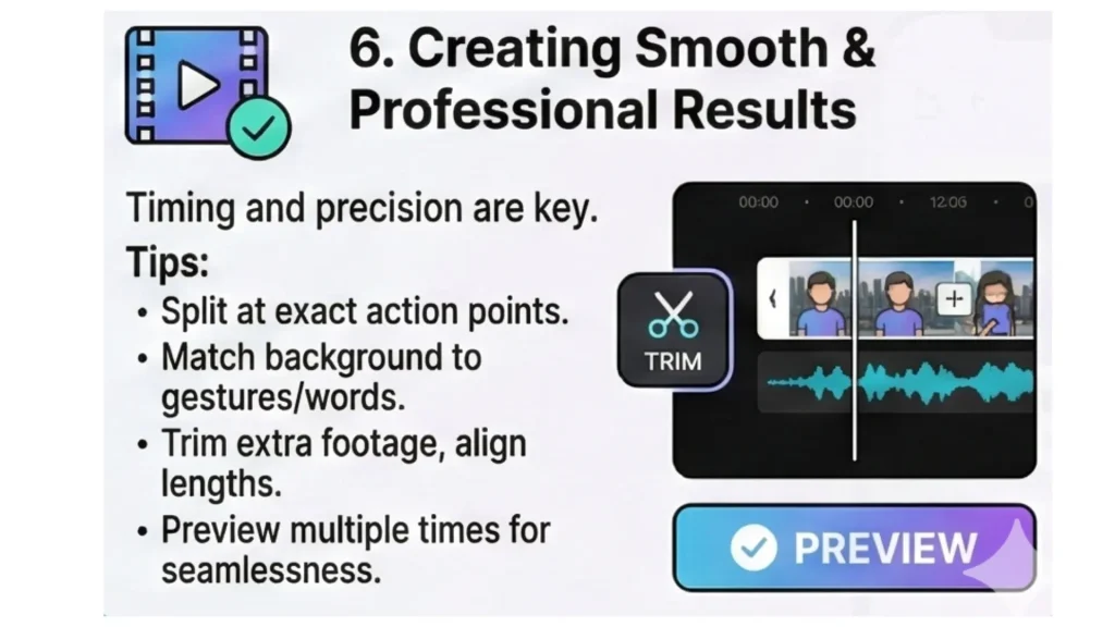 The infographic explains the main steps in creating smooth and professional results in CapCut Mobile