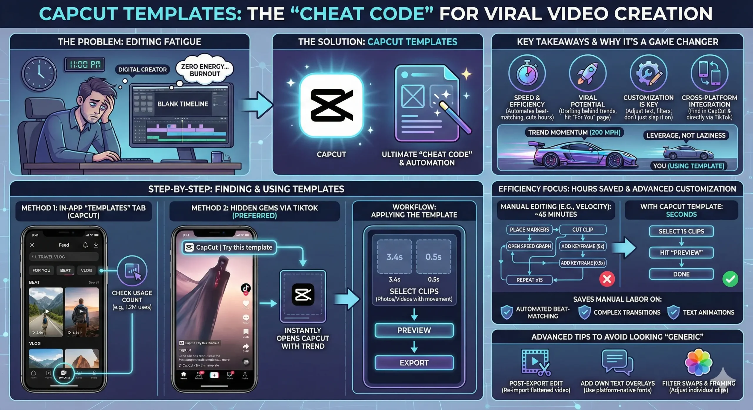 Infographics depicting the various reasons to sue CapCut templates for Video Editing