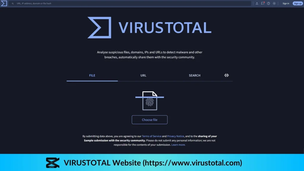 Image showing Virus Total Website homepage