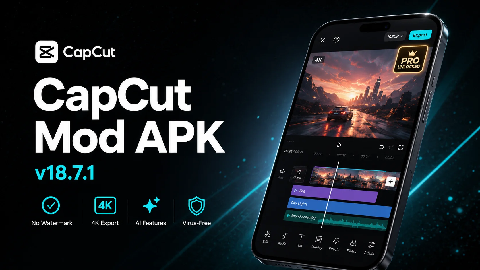 CapCut Mod APK v18.7.1 download screen showing premium unlocked features 2026