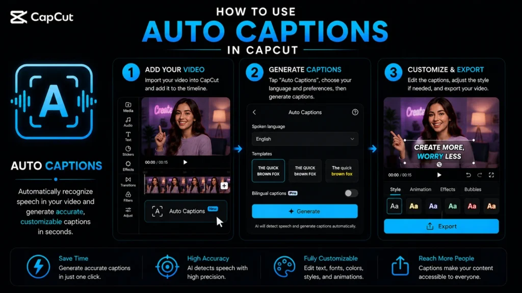 Step-by-step guide to generating accurate Auto Captions in CapCut and customizing subtitle styles before exporting.